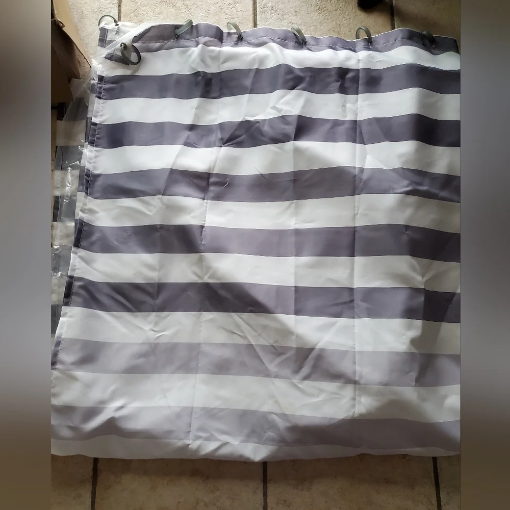Gray ombre shower curtain and rings